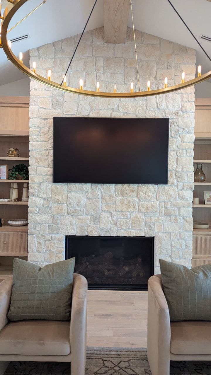 Samsung Frame TV mounted on stone fireplace in Loomis, CA