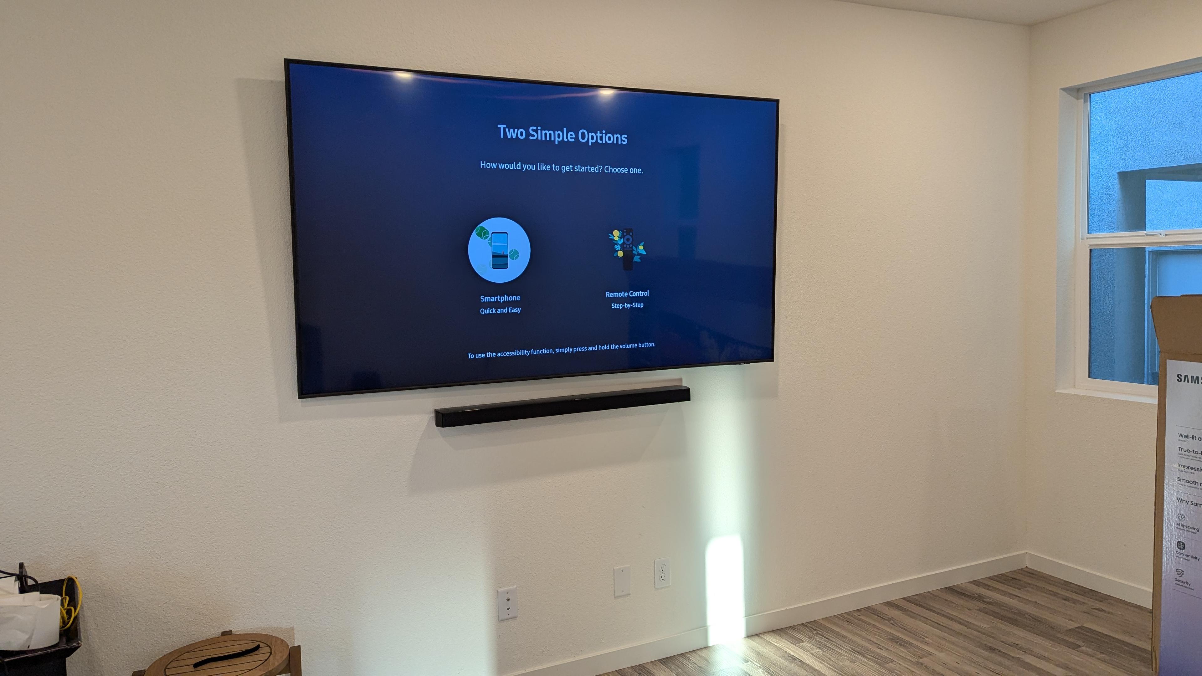 Samsung TV with soundbar wall mount in West Sacramento, CA