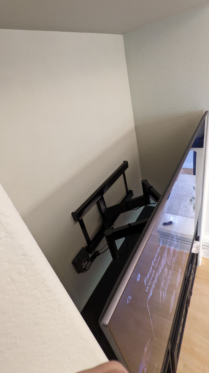 Full motion TV mount bracket extended from wall in Rancho Cordova, CA