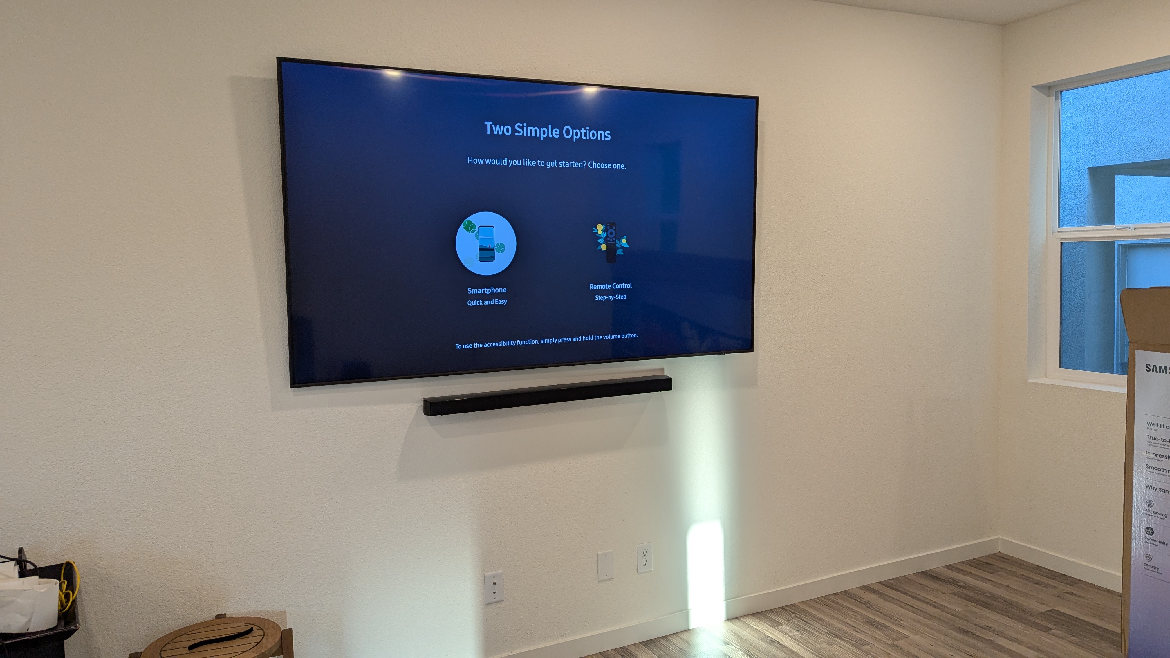 Samsung TV with soundbar wall mount in West Sacramento, CA