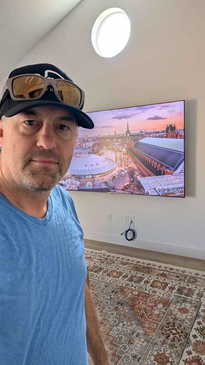 Dan with 98-inch TCL TV on Sanus advanced tilt mount in Rancho Cordova, CA